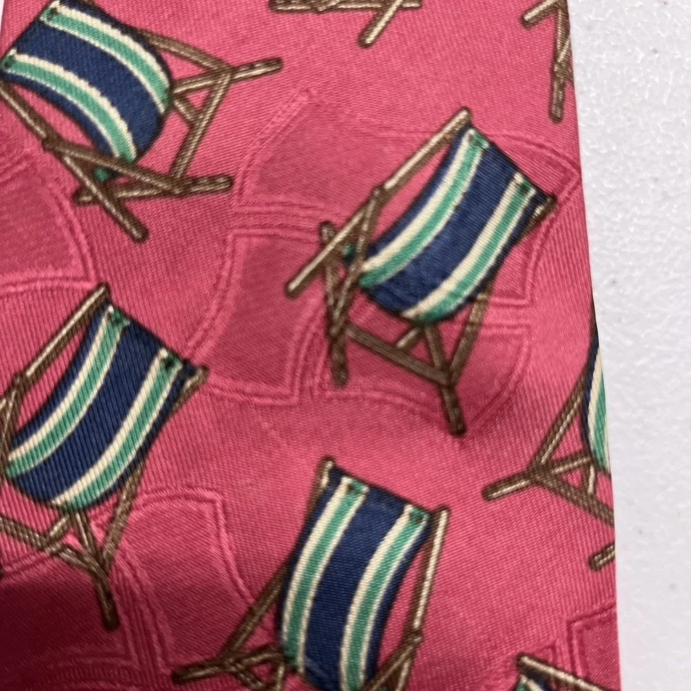 Vintage Polo Ralph Lauren Tie Red Silk Beach Lounge Chair Print Preppy Resort